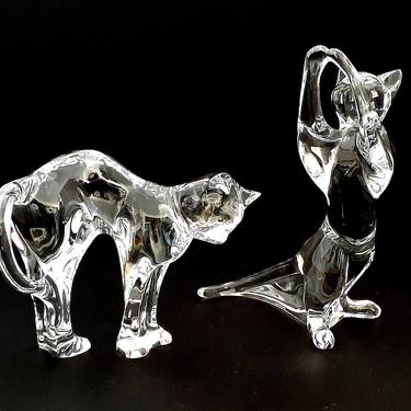 Pair of Baccarat Crystal Figure Clear Playful Cats 