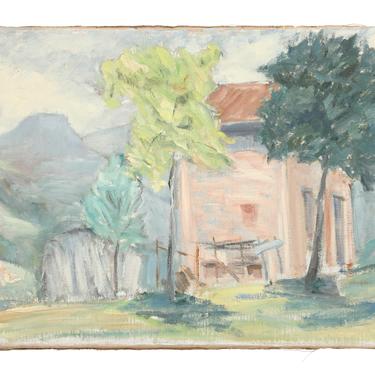 Vintage House & Yard Landscape Painting