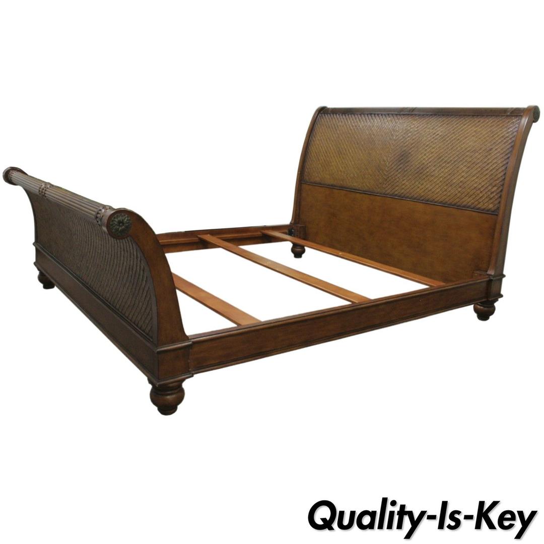 King Size Bassett Rattan Sleigh Bed Frame Tropical Plantation BOHO