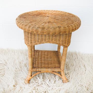Vintage Woven Rattan & Bamboo Side Table 