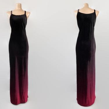 VINTAGE 90s Black to Red Ombre Velvet Cocktail Prom Dress | 1990s Sexy Formal Gown | 90's Party Slip Dress | XL XXL 1X Plus Size 