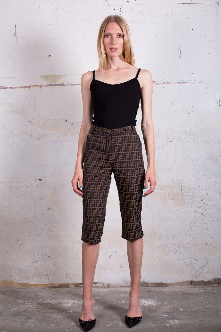 Vintage FENDI 1990s High Waist Monogram Zucca Capri Pants with