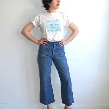 Vintage 70's Sailor Pants/ High Waisted Denim Dungarees/ | Bottle