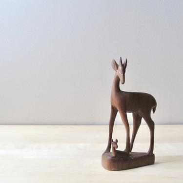 gazelle ibex with kid - hand carved tribal wood statue African Kenyan carving 