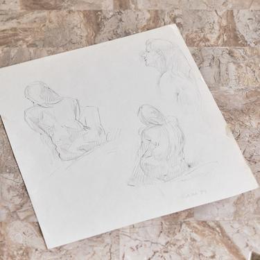 Original Vintage Nude Pencil Sketch 