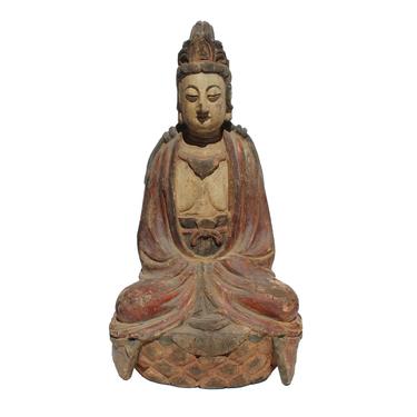 Vintage Handcrafted Chinese Distressed Finish Wood Bodhisattva Statue ws383E 