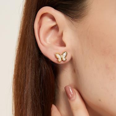 kate gold butterfly ear studs, butterfly earring, dainty butterfly earring, dainty ear studs, butterfly stud earring, minimal stud earring 