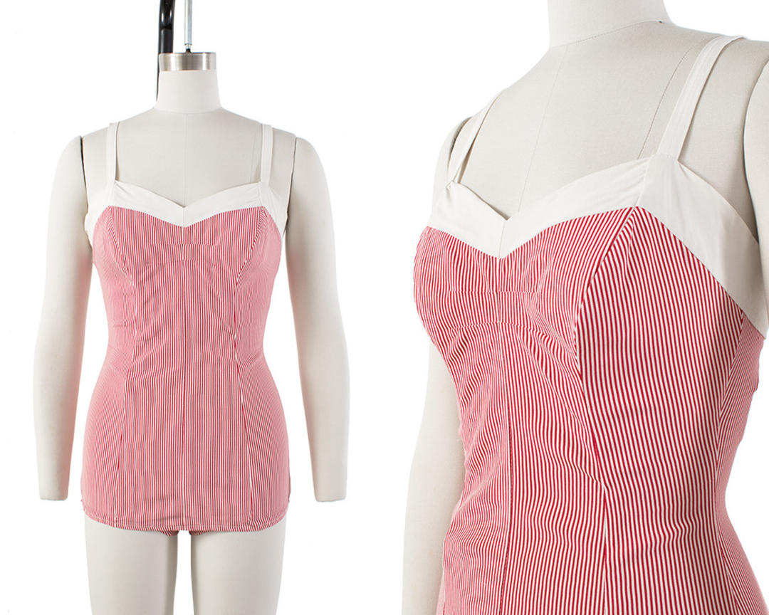 Vintage 1950s Swimsuit | 50s COLE OF CALIFORNIA Striped Red White ...