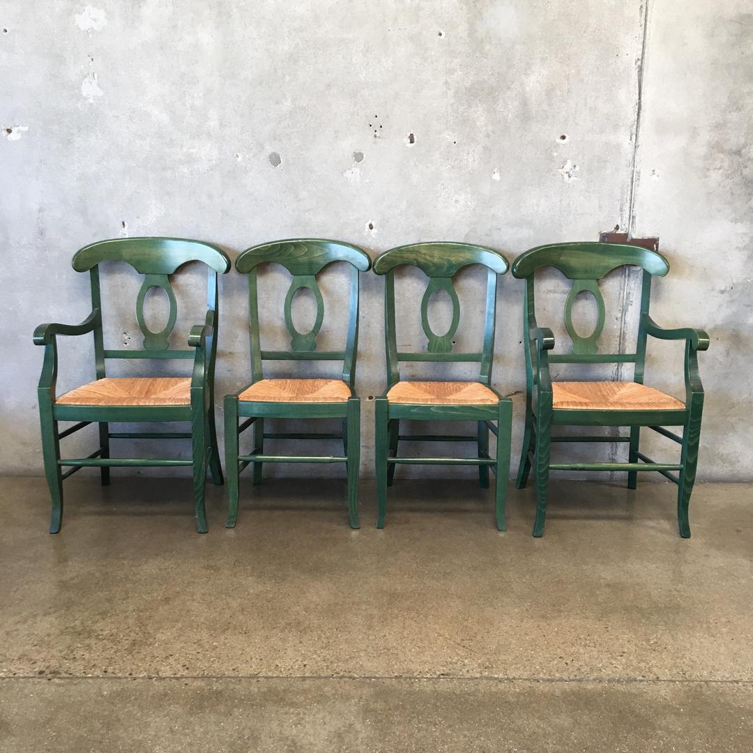 Four Pottery Barn Napoleon Wood Chairs With Rush Seats Urban