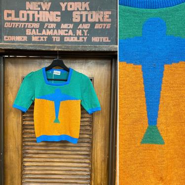Vintage 1960’s Mod Color-block Airplane Sweater Made in England, Mod Sweater, Vintage Colorblock, Airplane Design, 1960’s, Vintage Knit 