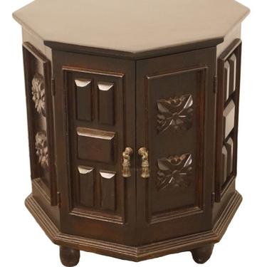 Vintage Hand Made Solid Walnut English Revival Gothic Jacobean 21&quot; Octagonal Storage Accent End Table 