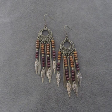 Chandelier earrings, wood boho chic earrings, ethnic tribal earrings, Afrocentric African earrings, exotic statement earrings, southwest 2 