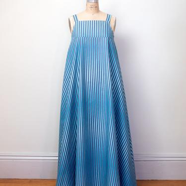 princess polly baby blue dress Altar'd State Blue and Gray Vertical Striped Dress With Criss-Cross Back  Size S