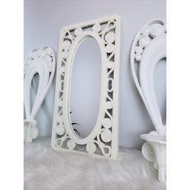 Vintage MCM Syroco Wall Mirror (Sconces not included) | Boho Swirls Curls Off-White Resin Plastic Plaque | FREE SHIPPING! 