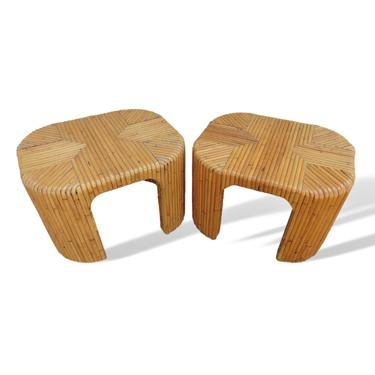 Pair of Vintage 1970s Palm Beach Split Reed Bamboo End Tables 