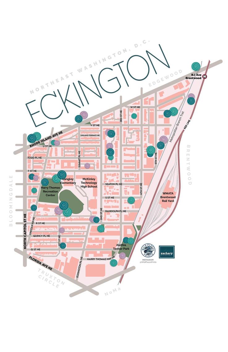 Eckington Washington DC neighborhood map 11x17 inches Wild Places