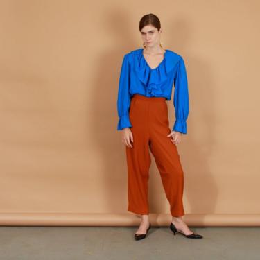 80s Caramel Brown Stretch Pants Vintage Straight Legged Trousers 