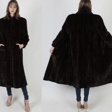 Full Length Mahogany Mink Coat, Womens Long Real Mink Fur Jacket, Vintage 80s Espresso Color Fur, Natural Luxury Pockets Jacket 