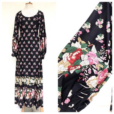 70s Estevez black floral designer maxi dress 