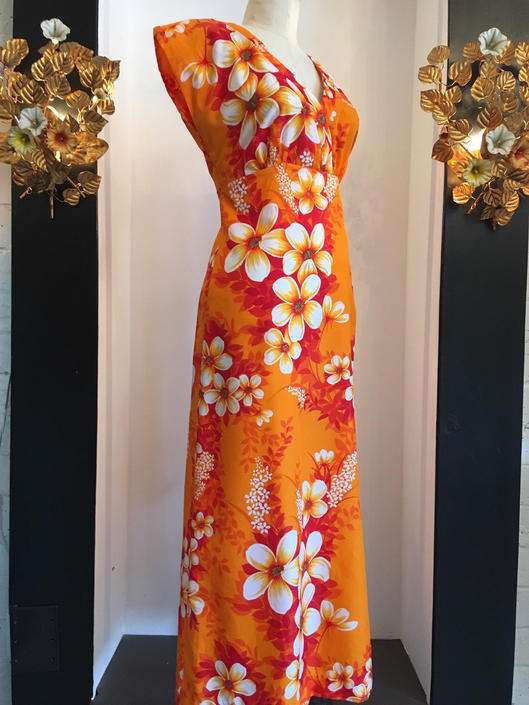 Vintage Hawaiian Nei Red Floral Maxi hot Dress Small