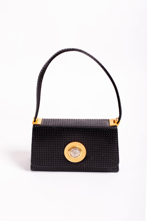 1990s Gianni Versace Black Embossed Patent Leather + Medusa
