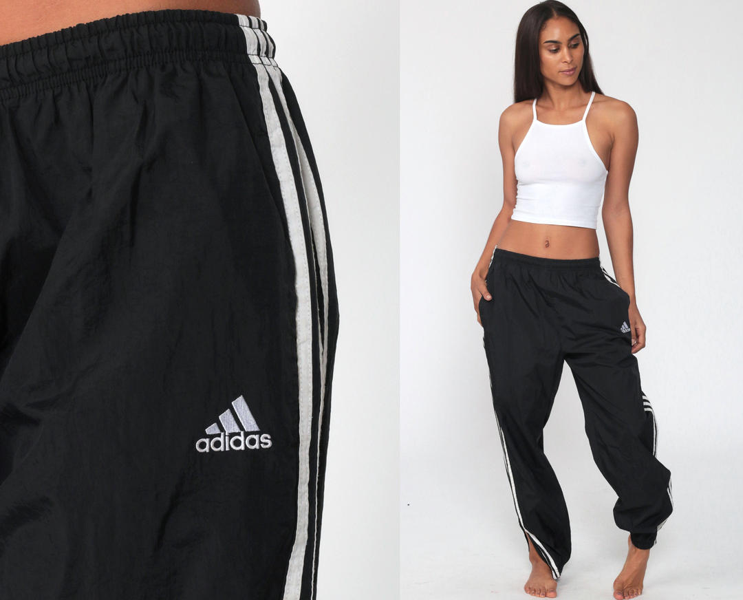 ADIDAS Track Pants 80s Black Joggers Baggy Track Suit Warm Shop Exile