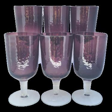 Pottery Barn Plum Purple Amethyst Water Goblet Stem Glasses- Set of 6