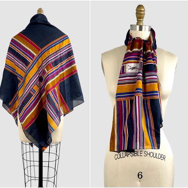YSL Vintage 70s Scarf | 1970s Yves Saint Laurent Foulards Large Cotton Stripe | 80s 1980s Headscarf Parisian Paris Designer | Made in Italy 
