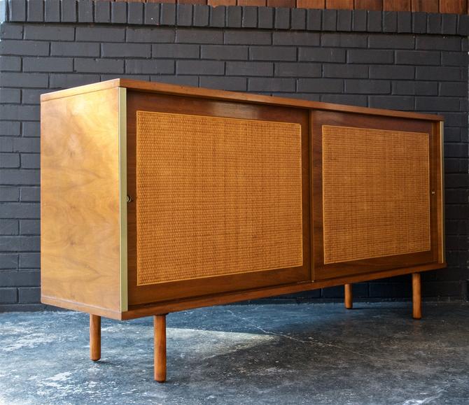 1960s Cane Walnut Credenza James Philip Comapny Cabinet Vintage