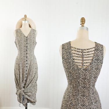 criss cross back cheetah print maxi - size l 