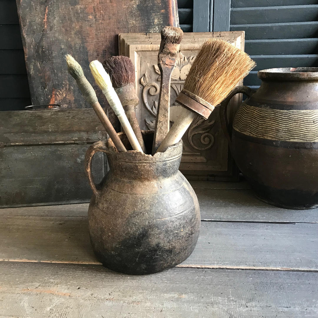 French Wood Paint Brush Set, Industrial Decor, Round Brush, Wood Jan