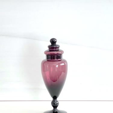 Vintage Mid Century Modern Italian Art Glass PURPLE Apothecary Compote Jar Empoli Murano Itally 12.25&quot; Tall 1970s 1960s 