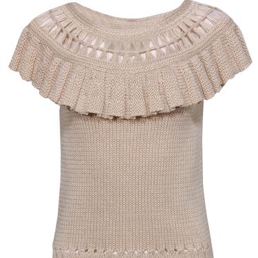 La Vie Rebecca Taylor - Cream Woven Knit Cotton Ruffled Top Sz XS