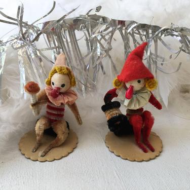 Vintage Pipe Cleaner Pixie Ornaments, Spun Cotton Heads, Pipe Cleaner Bodies, Christmas Elf Ornaments, Pipe Cleaner Elves 