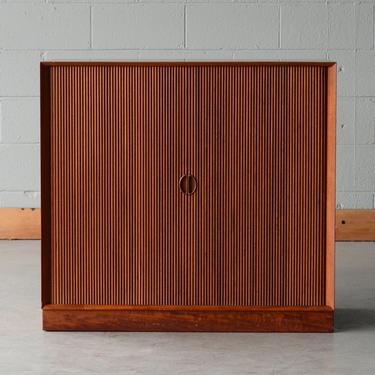 Solid Teak Peter Hvidt Mid-Century Cabinet with Tambour Doors Danish Modern (B) 