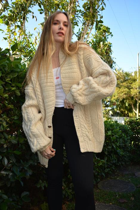 vintage cablelknit sweater / vintage fishermans cardigan / vintage cardigan  / vintage oversized | Memory Junkie Vintage | Miami, FL