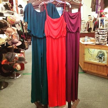 A trio of 1970s jumpsuits-so Charlie's Angels! #1970s #vintagejumpsuits #discoclothing #pillysuesvintageshop