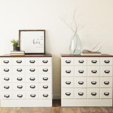 SOLD: Card Catalog Chest of Drawers, Apothecary Cabinet, Large Nightstand Dressers, White Farmhouse Furniture, Painted Furniture, Rustic 