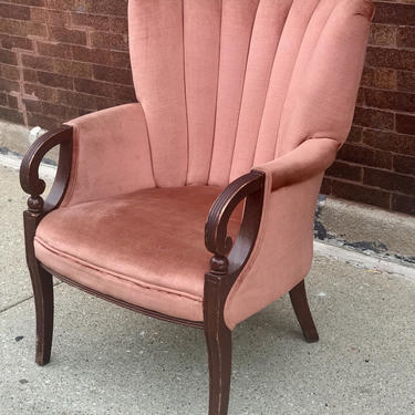 Vintage Pink Velvet Scallop Arm Chair Antique to Chic Chicago IL