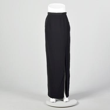 XS Oleg Cassini Black Tie Full Length Formal Skirt Sexy Slit Solid Black Maxi Skirt Designer Vintage 