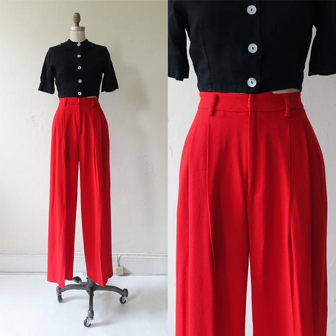 Vintage 80s Black Belted Trousers/ 1980s High Waisted Wide Leg, Bottle of  Bread
