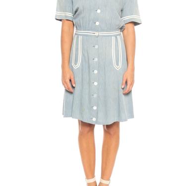 1930S Organic Cotton Chambray  Sailor Day Dress 