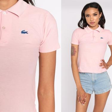 Lacoste Shirt Baby Pink Polo Shirt 80s Top Izod CROCODILE Short Sleeve 1980s Vintage Retro Plain Half Button Up Extra Small xs 2xs 