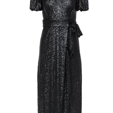 Whistles - Black Sequin Puff Sleeve Wrap Maxi Dress Sz 2