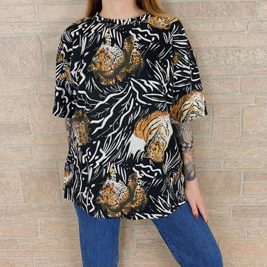Vintage All Over Print Wild Cats Tigers and Leopards Tee 