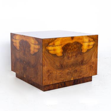 Milo Baughman Style Mid Century Burlwood Cube Coffee Table - mcm 