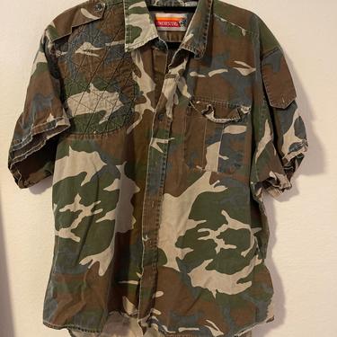 3) vintage camo hunting shirt short sleeve button down with duck embroidery embroidered 