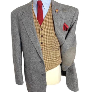 Vintage Stafford DONEGAL TWEED Wool Blazer ~ 46 R ~ jacket / sport coat ~ Elbow Patches ~ Chinstrap ~ Hunting ~ Preppy / Ivy Style / Trad 