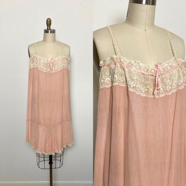 1920s Step In 20s Teddy Lingerie Romper Chemise Negligee Peach Silk and Lace 