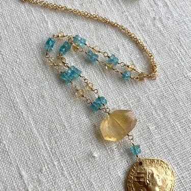 The Summer King [replica coin, citrine, apatite, gold fill] 